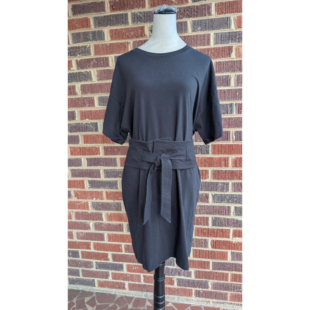 Rebecca Minkoff Marta Crewneck Short Sleeve Belted T-Shirt Dress-Black- Large